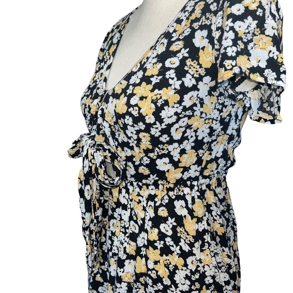 Abercrombie & Fitch Floral High-Low Midi Dress Black/Yellow/White  Size Small - Picture 3 of 14
